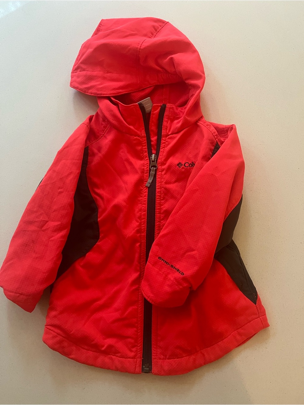 Columbia Kids Red Hooded Raincoat with Black Panels